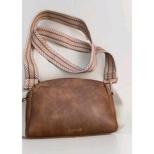 Brown Faux Leather Crossbody Bag Pattern Strap Westbronco Casual Everyday Purse